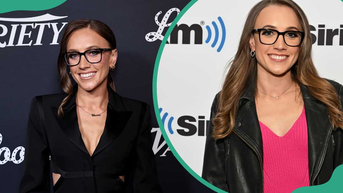 Kat Timpf attends Variety, The New York Party, at Loosie's Nightclub (L), and she visits SiriusXM Studios in New York City (R)