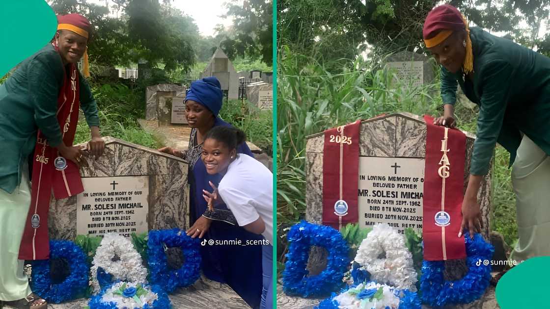 UNILAG graduate visits late father’s grave on convocation day, shares touching photos UNILAG graduate visits late father’s grave on convocation day, shares touching photos