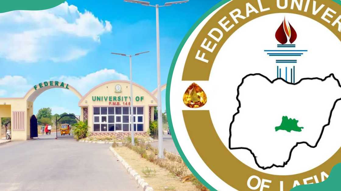 Federal University Lafia of Nasarawa State school gate and logo