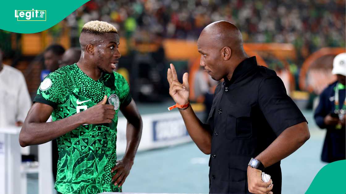 Didier Drogba, Victor Osimhen, Super Eagles, Nigeria, AFCON 2023, Ivory Coast. Didier Drogba, Victor Osimhen, Super Eagles, Nigeria, AFCON 2023, Ivory Coast.