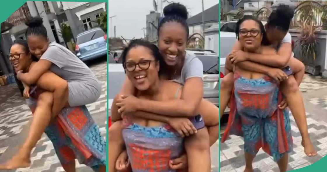 Mother-in-law plays with her son's wife. Mother-in-law plays with her son's wife.