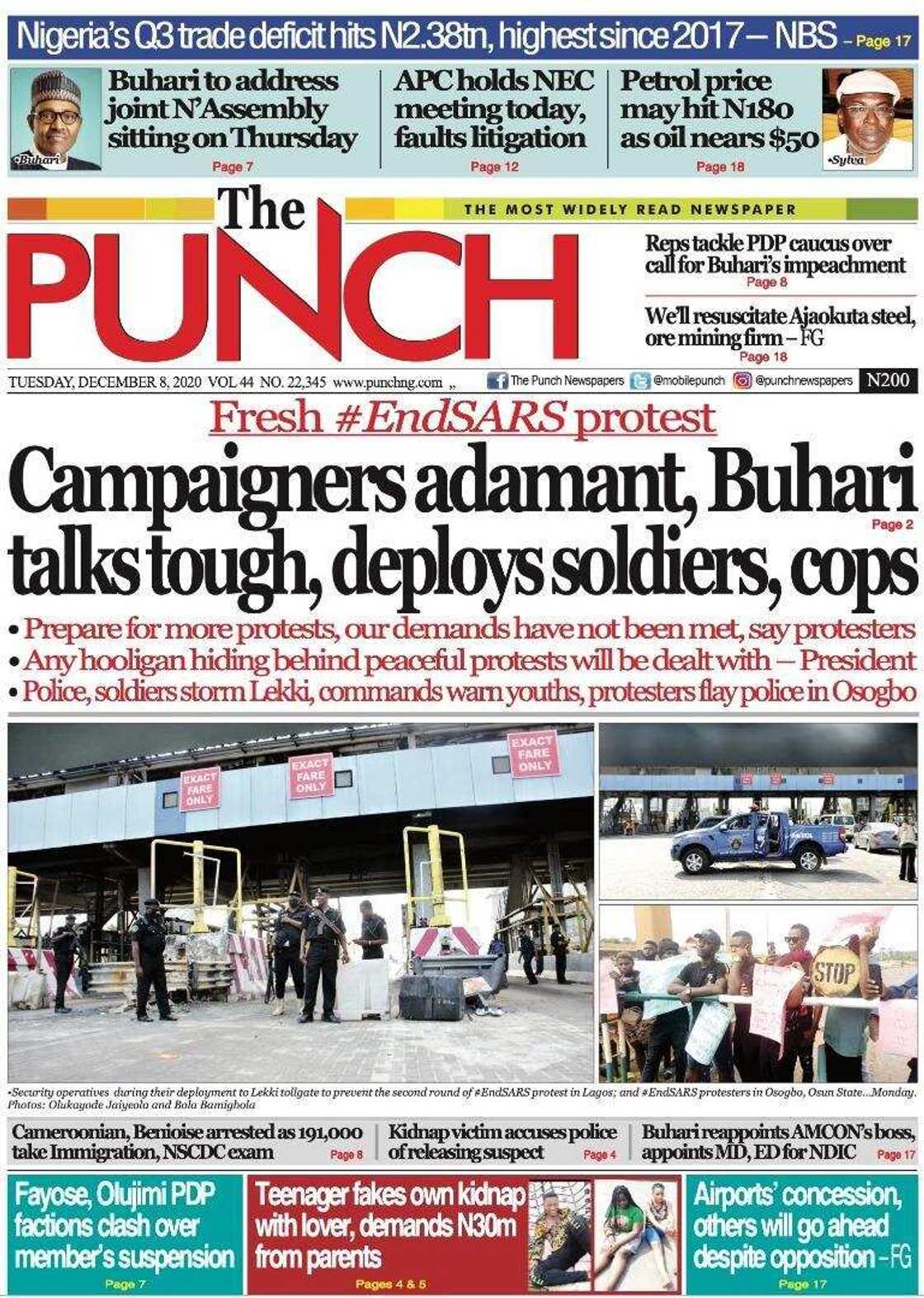 Nigerian newspapers review for Tuesday, December 8