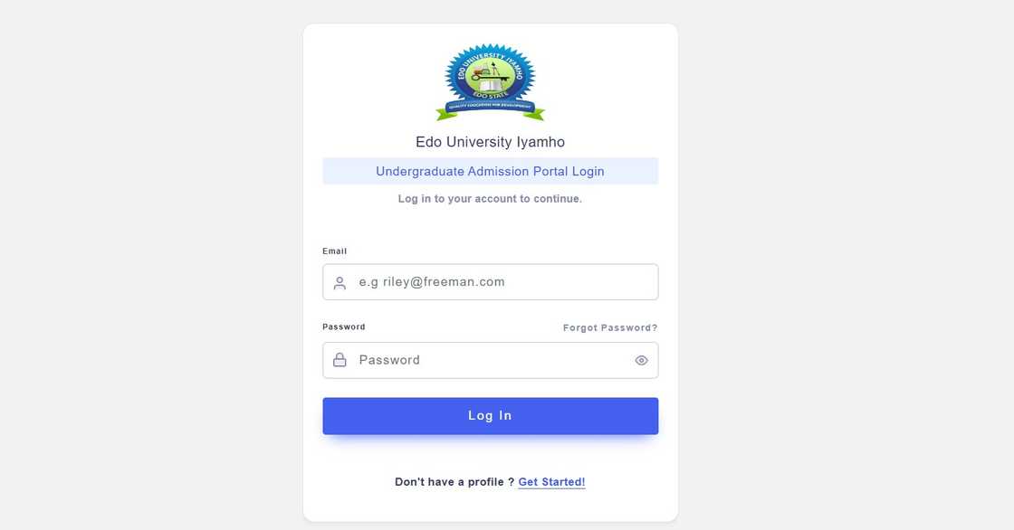 Edo University Iyamho admission portal screenshot Edo University Iyamho admission portal screenshot
