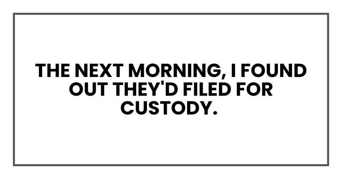 The next morning, I found out they'd filed for custody.