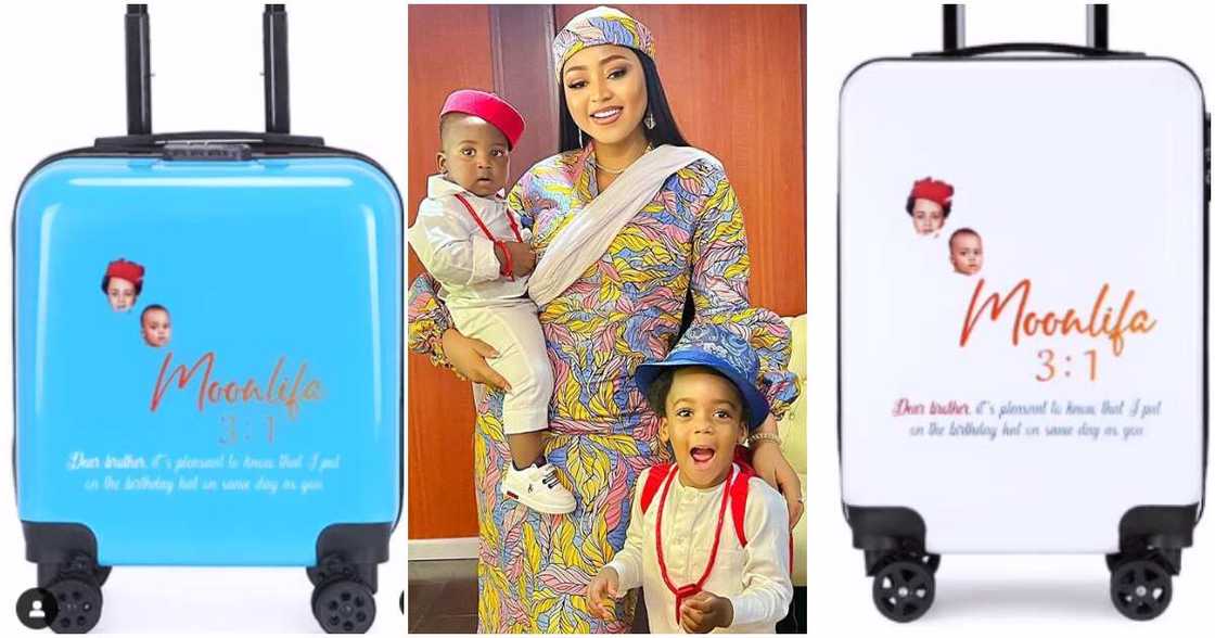 Regina Daniels' sons' impressive travelling box birthday party packs. Regina Daniels' sons' impressive travelling box birthday party packs.