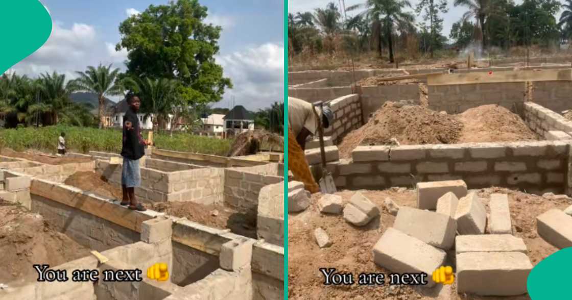 Nigerian man celebrates the foundation of his house in viral TikTok video. Nigerian man celebrates the foundation of his house in viral TikTok video.