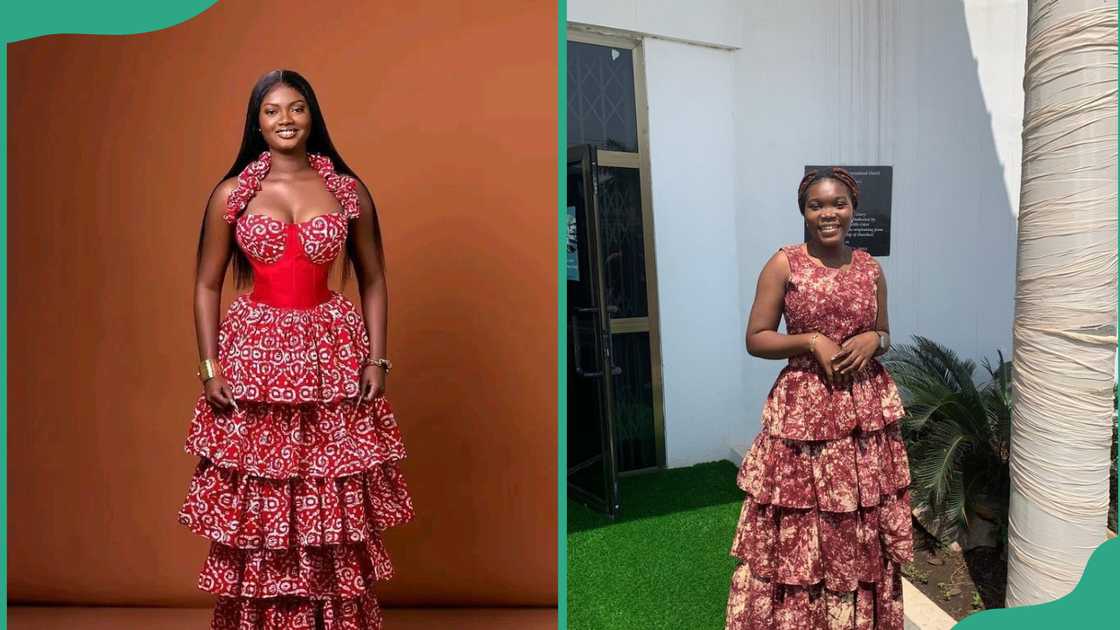 Red print and brown print tiered Ankara gowns Red print and brown print tiered Ankara gowns