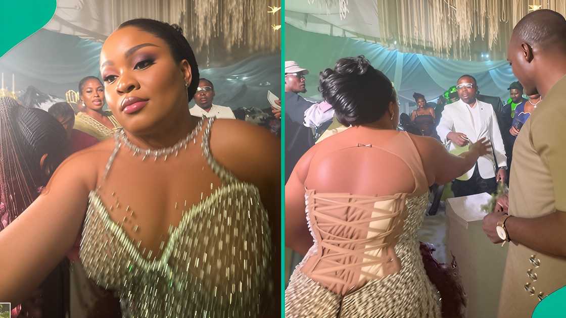 A bride quickly reacts as someone steals money sprayed on couple.