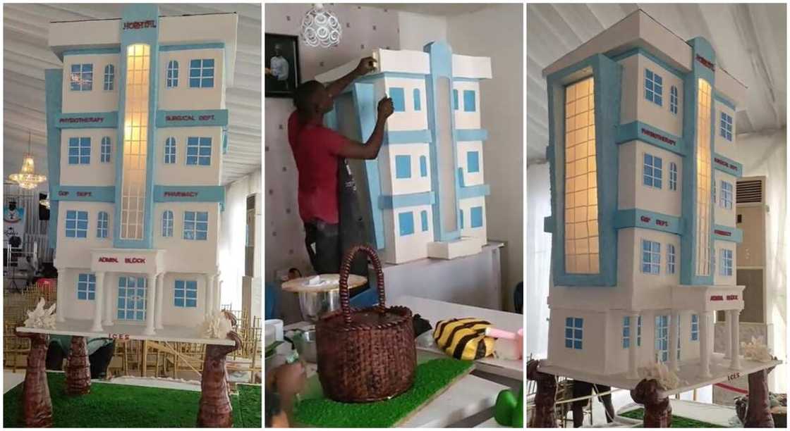 Nigerian baker, Sucyboy Okatex displays giant cake that looks like mansion. Nigerian baker, Sucyboy Okatex displays giant cake that looks like mansion.