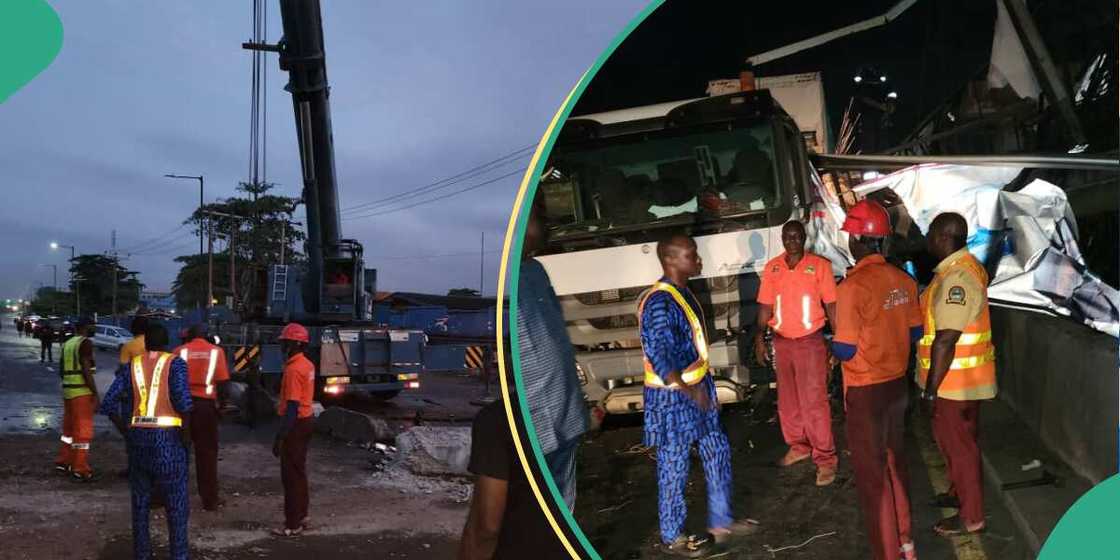 Tirela ta yi hatsari a babbar gadar Legas Tirela ta yi hatsari a babbar gadar Legas