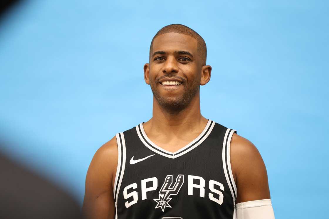 Chris Paul of the San Antonio Spurs poses for photographs at the San Antonio Spurs Media Day at the Victory Capital Performance Centre in San Antonio, Texas. Chris Paul of the San Antonio Spurs poses for photographs at the San Antonio Spurs Media Day at the Victory Capital Performance Centre in San Antonio, Texas.
