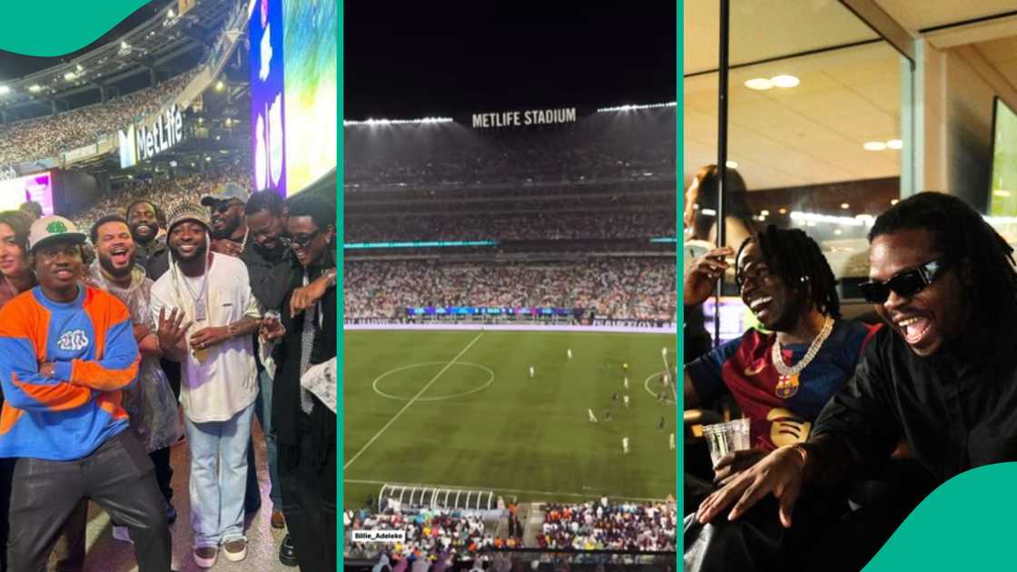 Davido, Zlatan Ibile, Rema, Olamide and others watching FC Barcelona and Real Madrid match at MetLife Stadium.