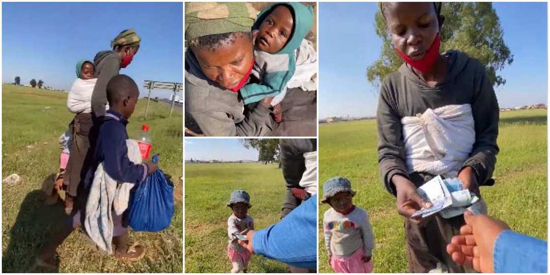 Reactions as man gives beggar and her 3 kids cash, foodstuffs, refuses showing his face in video Reactions as man gives beggar and her 3 kids cash, foodstuffs, refuses showing his face in video