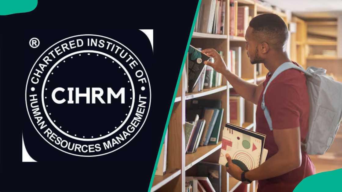 CIHRM's logo and a student in the library CIHRM's logo and a student in the library