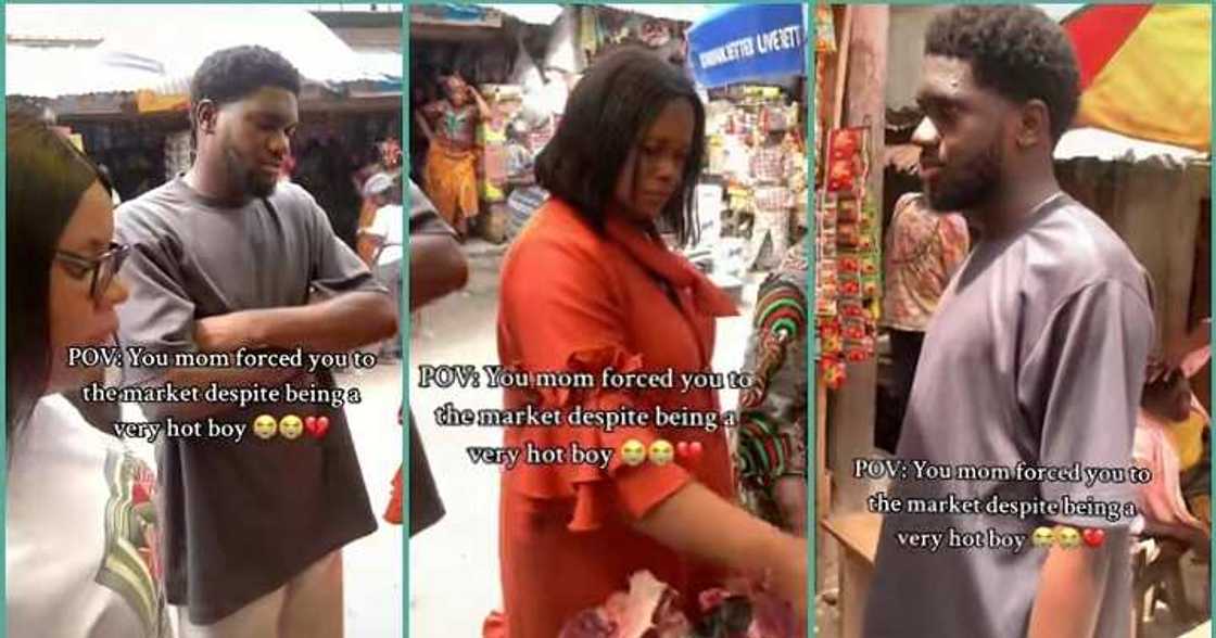 Nigerian man embarassed in market as mum prices meat Nigerian man embarassed in market as mum prices meat