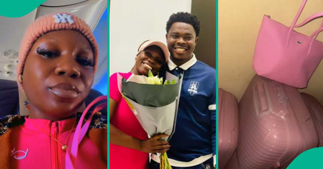 Nigerian lady reunites with her husband abroad.
