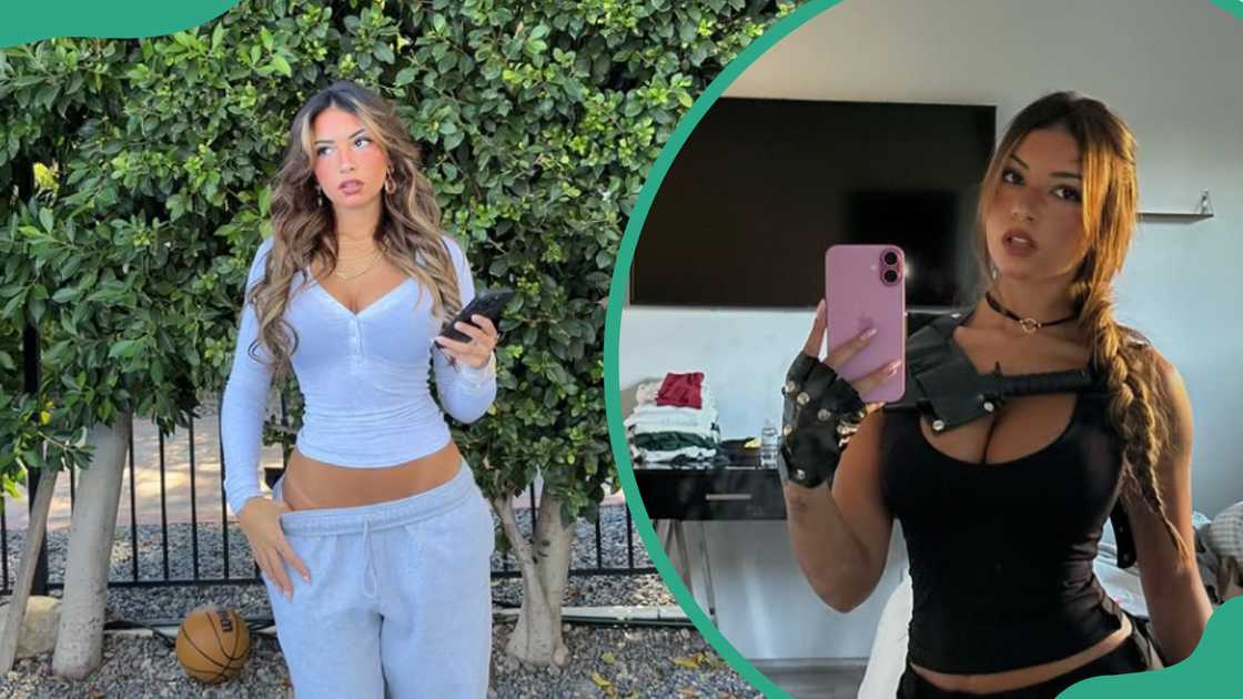 Gabi Moura in a blue outfit and in a black outfit Gabi Moura in a blue outfit and in a black outfit