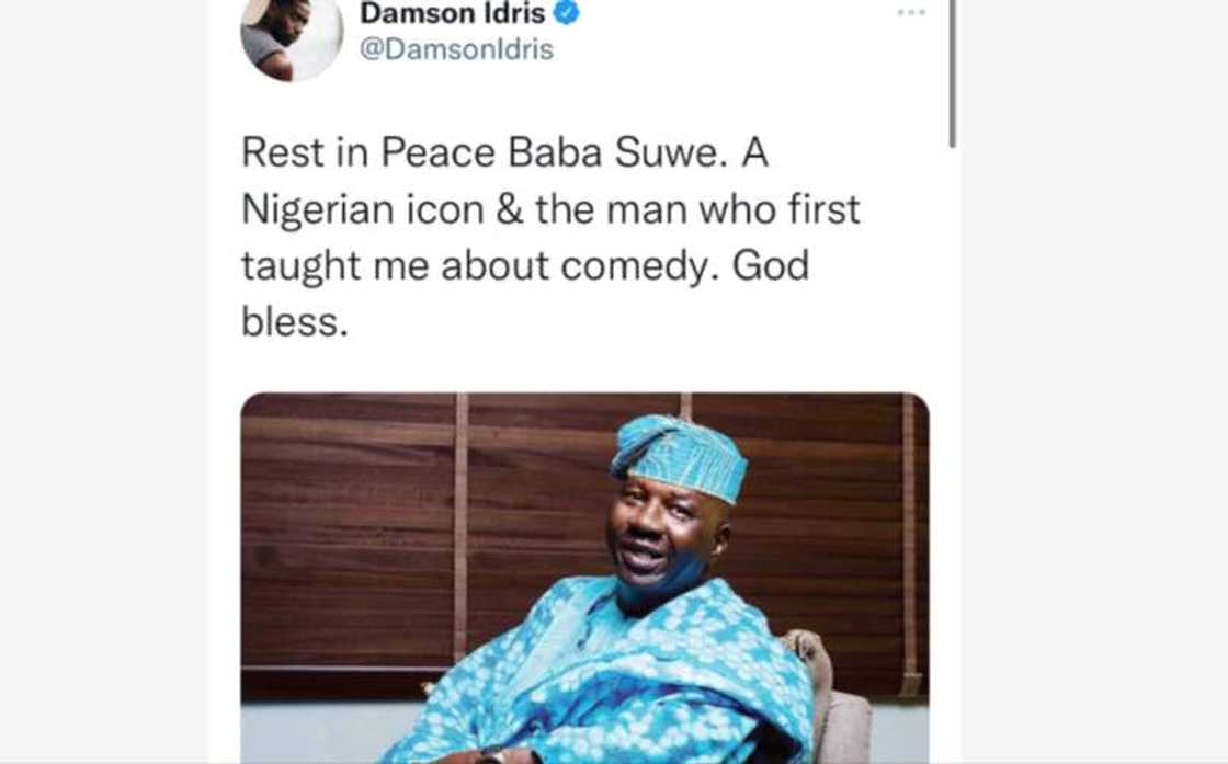 A Nigerian Icon: British Actor Damson Idris Mourns Baba Suwe With Touching Note on Social Media A Nigerian Icon: British Actor Damson Idris Mourns Baba Suwe With Touching Note on Social Media
