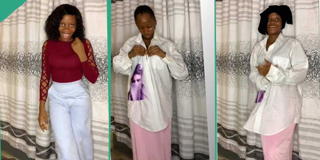 Lady going to visit her father changes her dress. Lady going to visit her father changes her dress.