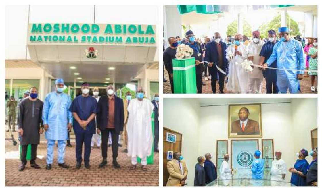 The unveiling ceremony of Moshood Abiola Stadium in Abuja (Photo credit: PM News) The unveiling ceremony of Moshood Abiola Stadium in Abuja (Photo credit: PM News)