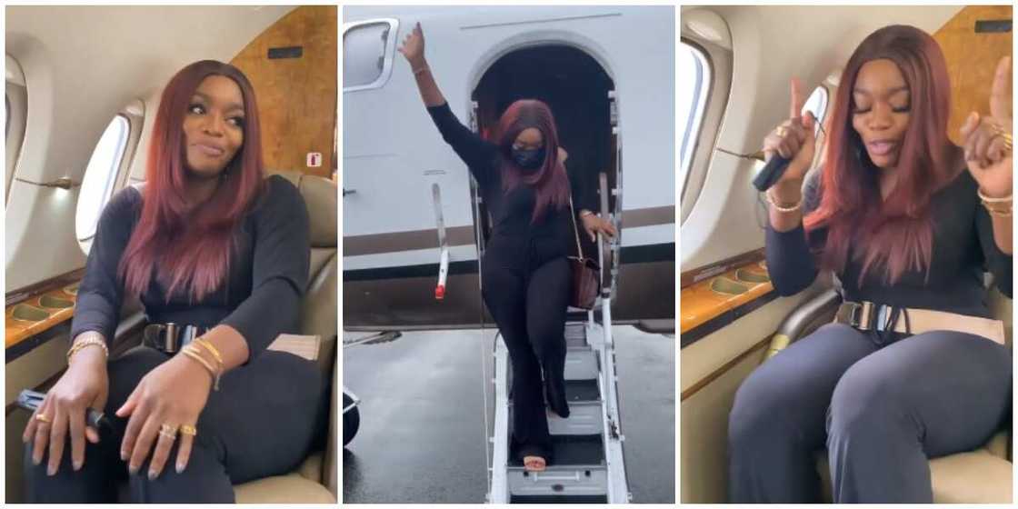 Photos of Bisola on a private jet.