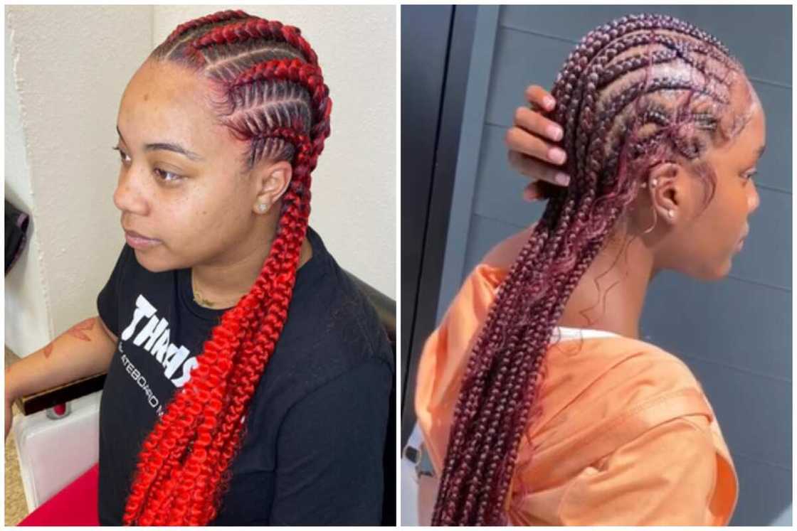 Red and maroon stitch braids Red and maroon stitch braids