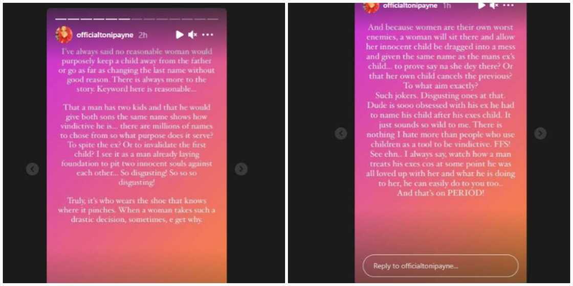 Toni Payne reacts as Olakunle Churchill gives newborn same first name as son with Tonto Dikeh Toni Payne reacts as Olakunle Churchill gives newborn same first name as son with Tonto Dikeh