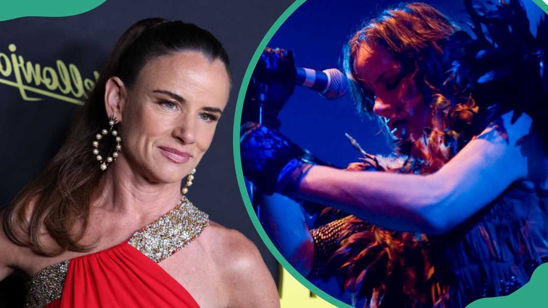 Juliette Lewis attends Showtimes's "Yellowjackets" FYC event (L). The musician performing on stage (R) Juliette Lewis attends Showtimes's "Yellowjackets" FYC event (L). The musician performing on stage (R)