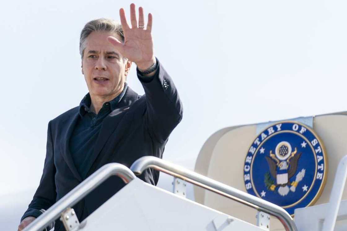 US Secretary of State Antony Blinken boards a plane to begin his 10-day trip, which includes a three-nation tour of sub-Saharan Africa