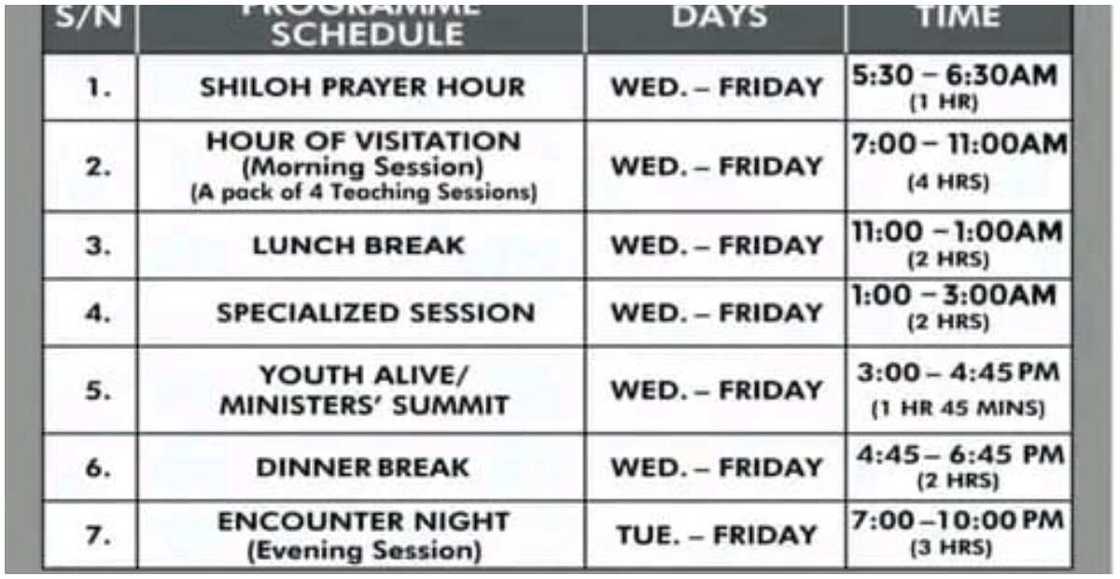 Shiloh 2025 Schedule