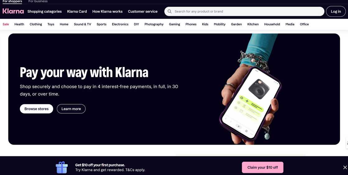 Klarna homepage