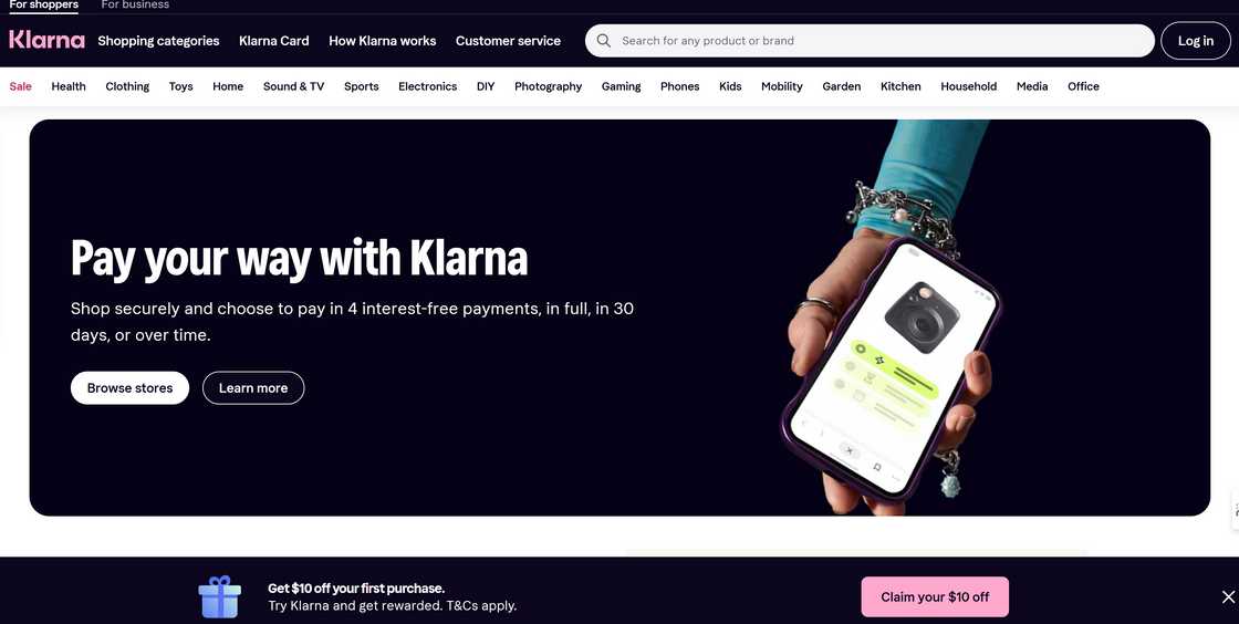Klarna homepage Klarna homepage