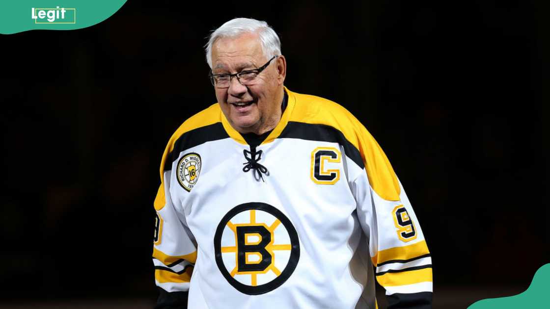 Johnny Bucyk walks onto the ice during a pregame retirement ceremony Johnny Bucyk walks onto the ice during a pregame retirement ceremony