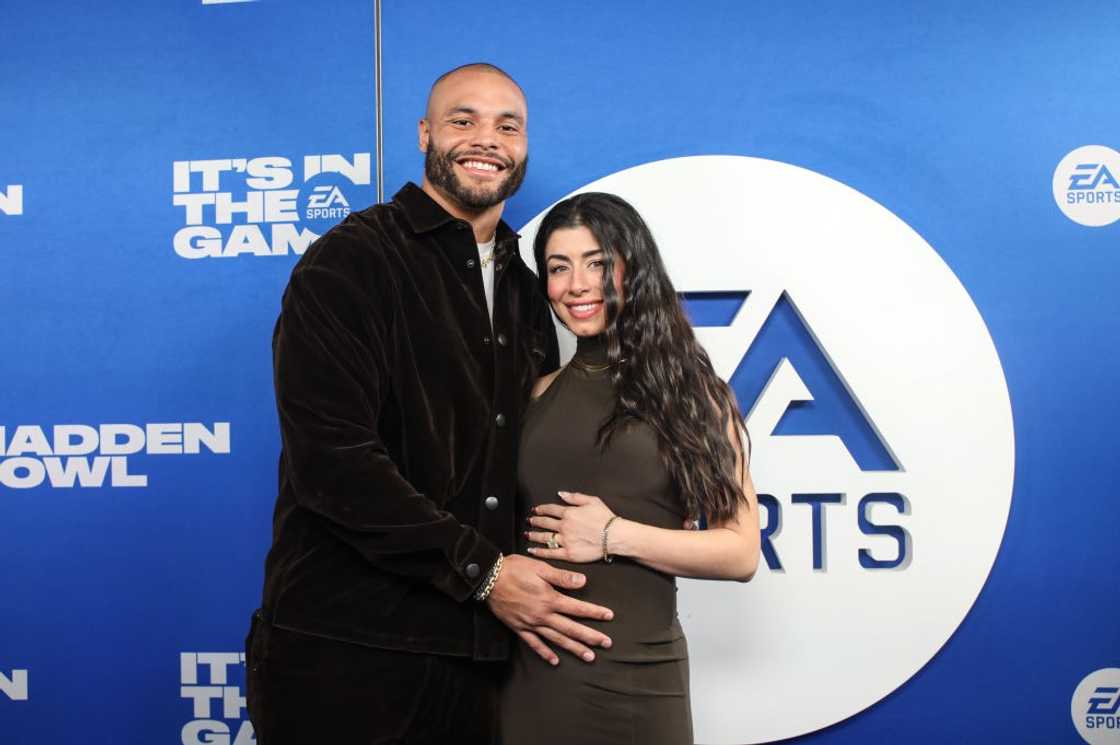 Dak Prescott and Sarah Jane Ramos posing while holding her baby bum arrive at at Orpheum Theater Dak Prescott and Sarah Jane Ramos posing while holding her baby bum arrive at at Orpheum Theater