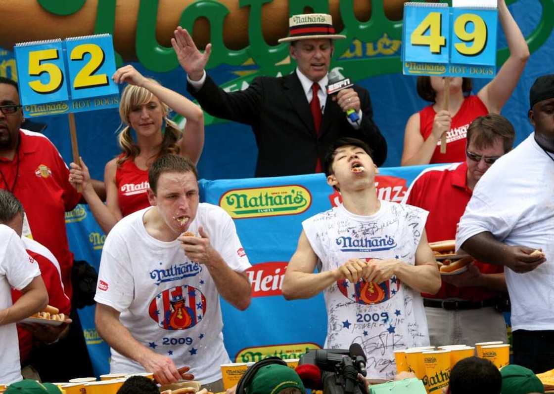 Japan's Takeru Kobayashi won the Nathan's Annual Hot Dog Eating Contest in New York six times in a row before he was beaten by Joey Chestnut Japan's Takeru Kobayashi won the Nathan's Annual Hot Dog Eating Contest in New York six times in a row before he was beaten by Joey Chestnut