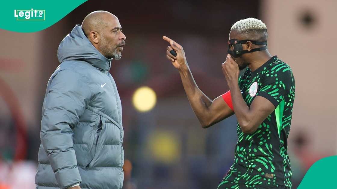 Victor Osimhen, Eric Chelle, 2025 Africa Cup of Nations, Algeria, Nigeria, Marrakech, Morocco. Victor Osimhen, Eric Chelle, 2025 Africa Cup of Nations, Algeria, Nigeria, Marrakech, Morocco.