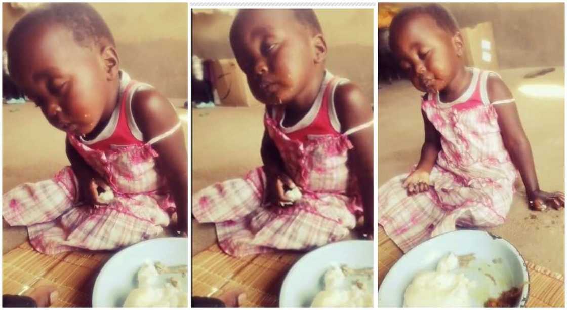 Photos of a baby girl sleeping with food in her hand. Photos of a baby girl sleeping with food in her hand.