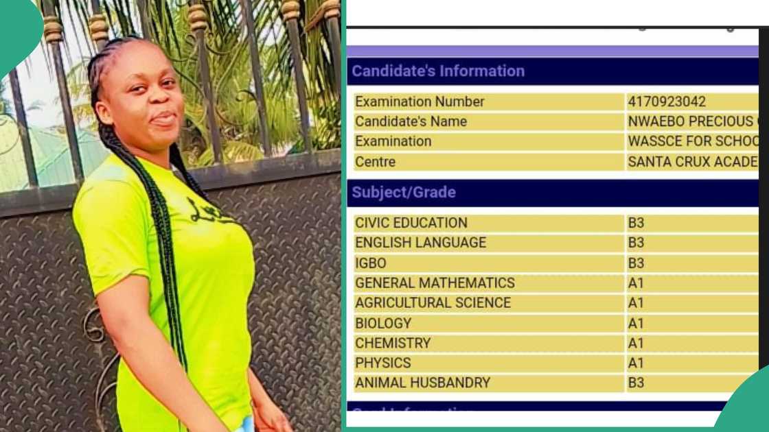Lady shares her sister's WAEC result. Lady shares her sister's WAEC result.