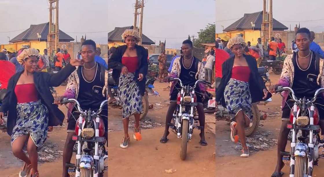 Photos of a lady dancing for an Okada man.