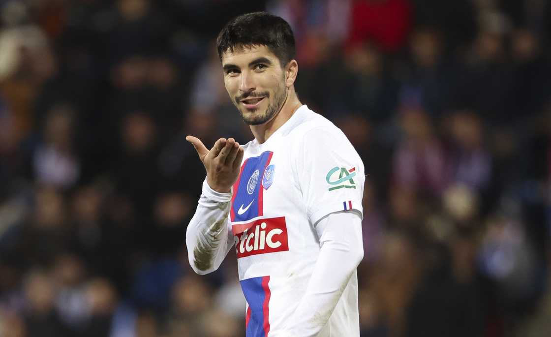 Carlos Soler celebrates his goal during the French Cup football match Carlos Soler celebrates his goal during the French Cup football match