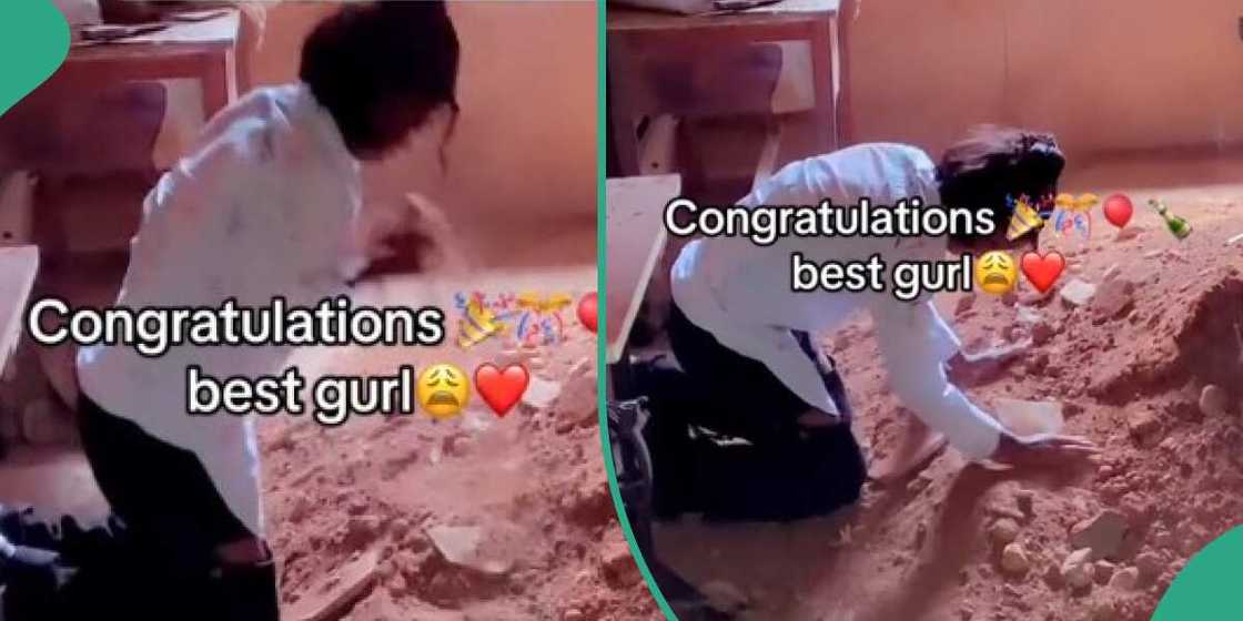 Female graduate, grave, signing out Female graduate, grave, signing out