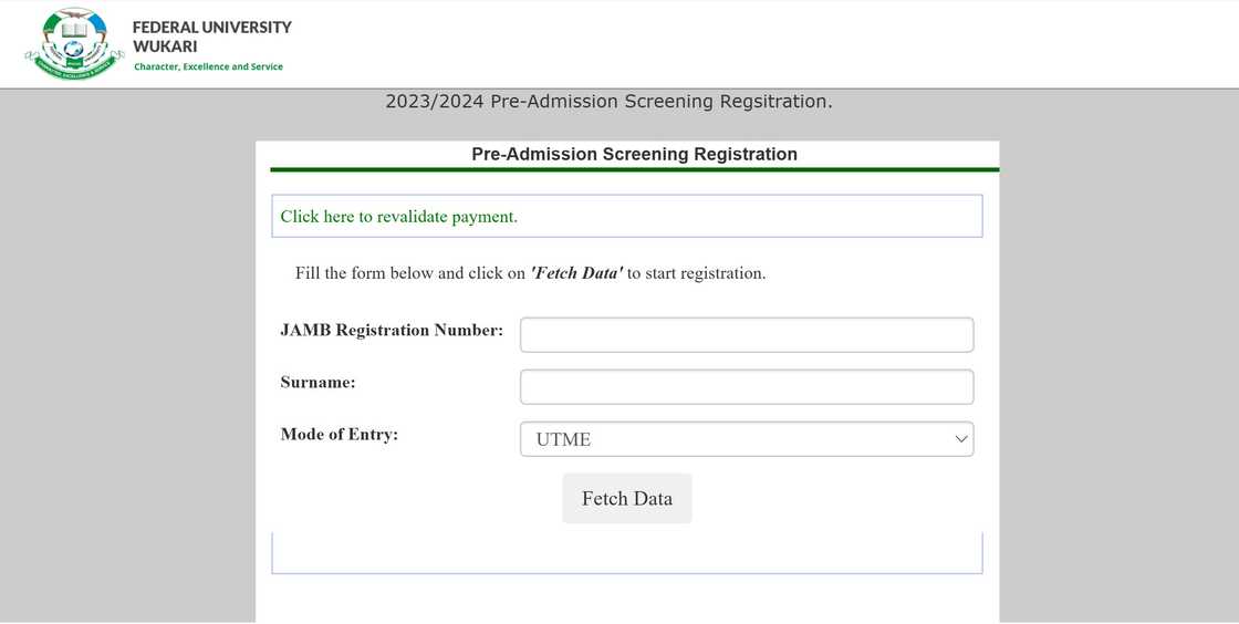 FUWUKARI online screening portal