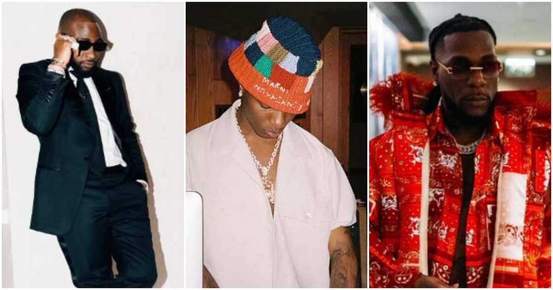 Nigerian singers Davido, Wizkid and Burna Boy Nigerian singers Davido, Wizkid and Burna Boy