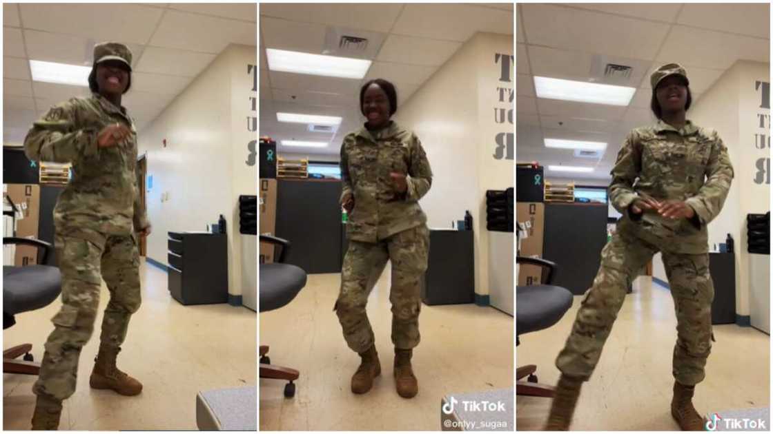Dancing in at workplace/US soldier having fun. Dancing in at workplace/US soldier having fun.