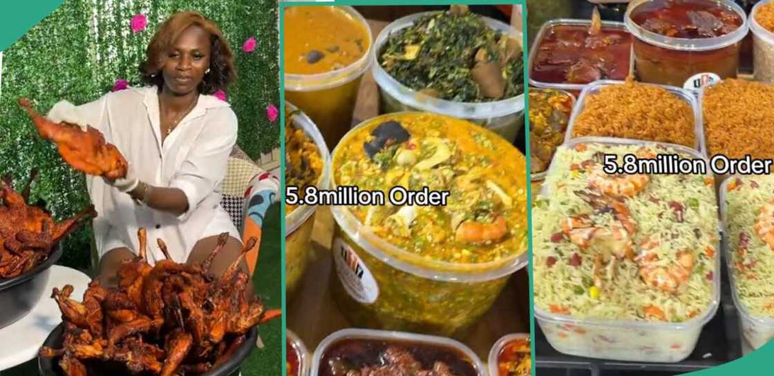 Lady shows off crisply packed food worth N5.8 million.