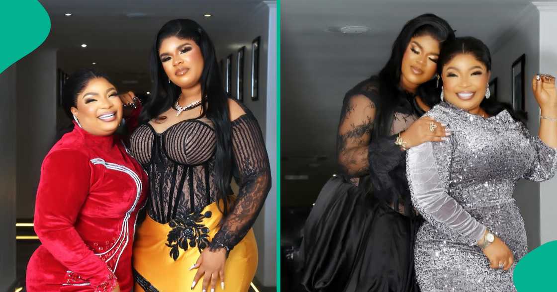 Laide Bakare and her daughter pose for pictures