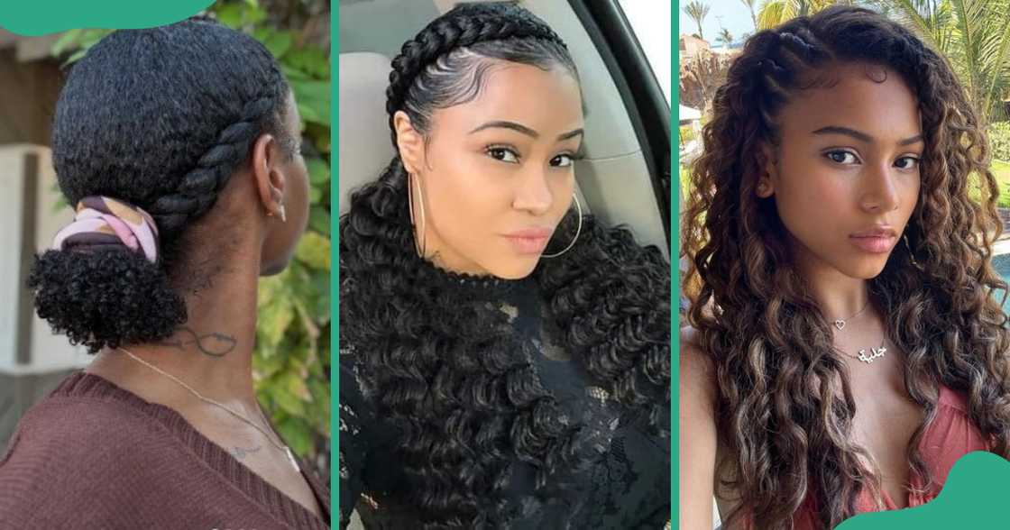 Halo braids with flowing side curls for a balanced style. Halo braids with flowing side curls for a balanced style.