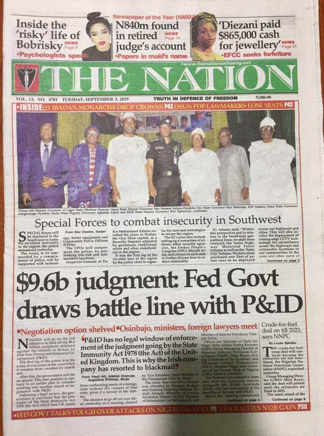 Nigerian newspaper review for Tuesday, September 3: FG weighs options as another $2.3bn fine looms Nigerian newspaper review for Tuesday, September 3: FG weighs options as another $2.3bn fine looms