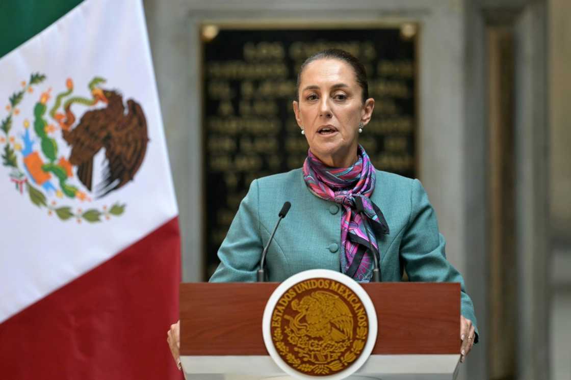 Mexican President Claudia Sheinbaum speaks aft  gathering  overseas   concern  leaders astatine  the National Palace