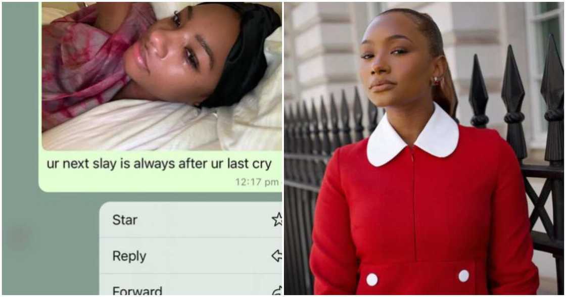 Temi Otedola shares cryptic post of herself crying. Temi Otedola shares cryptic post of herself crying.